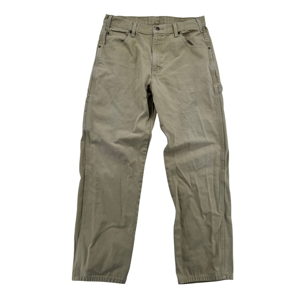 Dickies Carpenter Pants Mens 34x32 Khaki Fair Distressed Duck Canvas 1939RDS